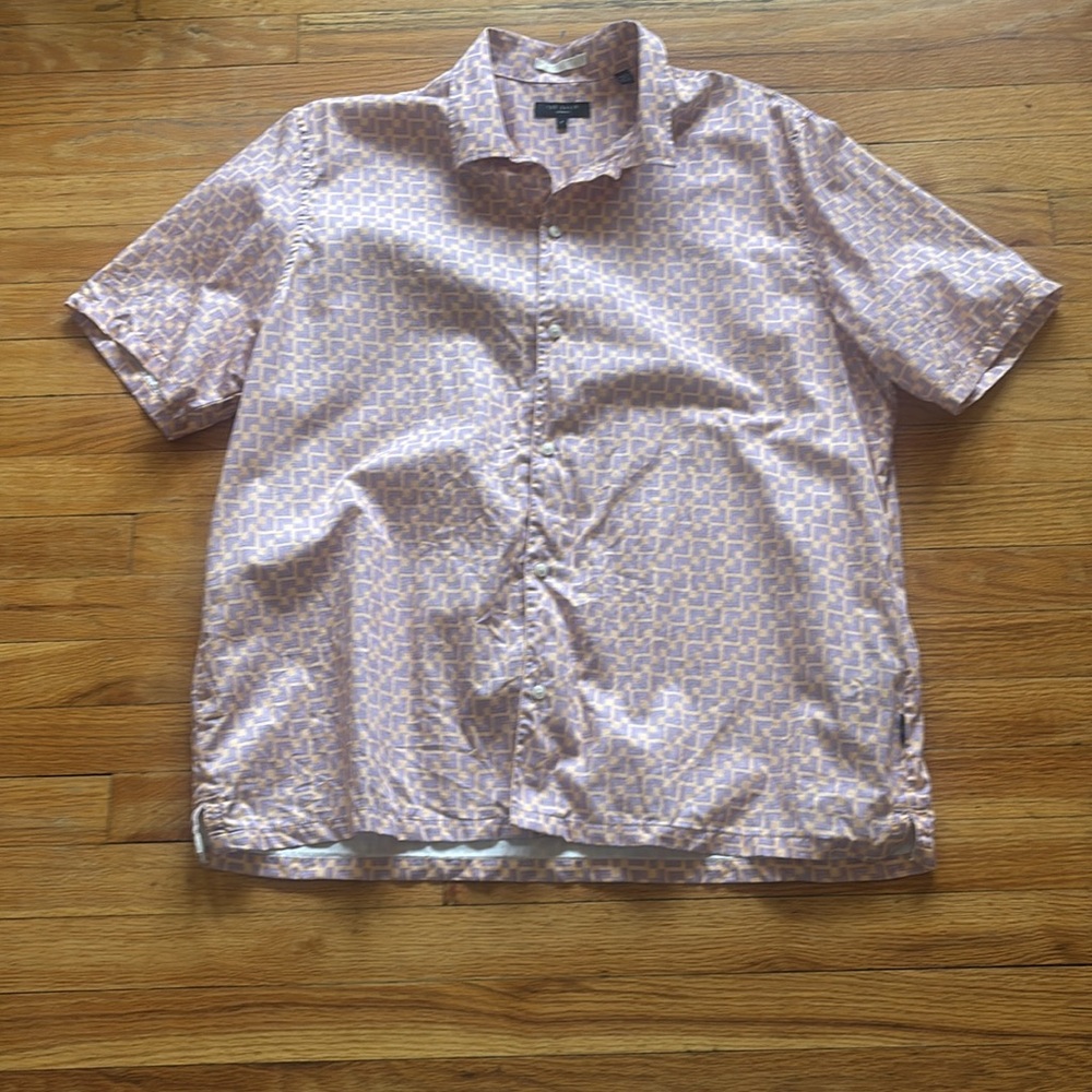 Ted Baker SZ 7 100% Cotton Geometric Short Sleeve Button Down Shirt